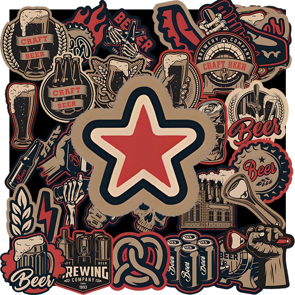 50 cái Sticker Retro Beer chống nước, Decal Beer Vintage dán vali, điện thoại, mũ bảo hiểm