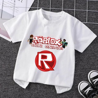 Bộ phim hoạt hình Roblox Áo thun trắng nguyên chất in hình dễ thương quần áo ngắn tay hàng ngày dành cho trẻ em
