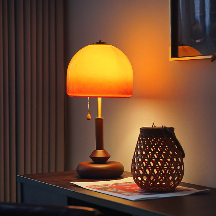 Đèn Bàn Bauhaus Có Công Tắc Kéo, Đèn Chụp Đèn Thẩm Mỹ Màu Cam, Đèn Led Trang Trí Phòng Ngủ, Đèn Chụp Đèn Thủy Tinh Hình Nấm Phong Cách Cổ Điển Giữa Th