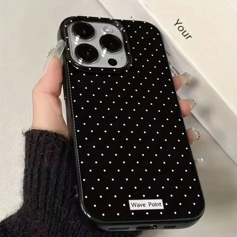 Ốp Điện Thoại Chấm Bi Trắng Sáng Tạo Hàn Quốc Cho iPhone 16 15 14 Plus 13 12 11 Pro Max XR X XS Max 7 8 Plus 16E Vỏ Đen Bóng Mềm Chống Sốc