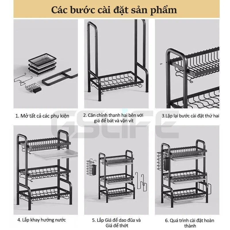 Giá Đựng Bát Đũa 2,3 Tầng Đa Năng Kèm Giá Để Đũa Cài Dao Thớt, Kệ Chén Để Bát Đĩa Kèm 3 Khay Hứng Nước