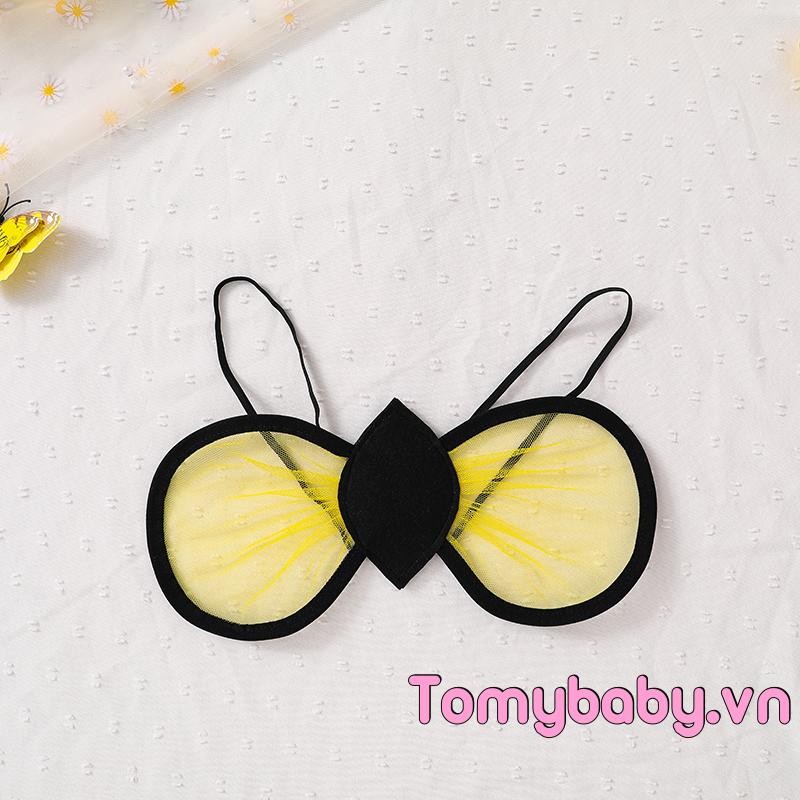 Bé Gái Rompers Trang Phục Ong Sọc Cổ Tròn Không Tay Áo Liền Quần Trẻ Sơ Sinh Có Mũ Và Cánh