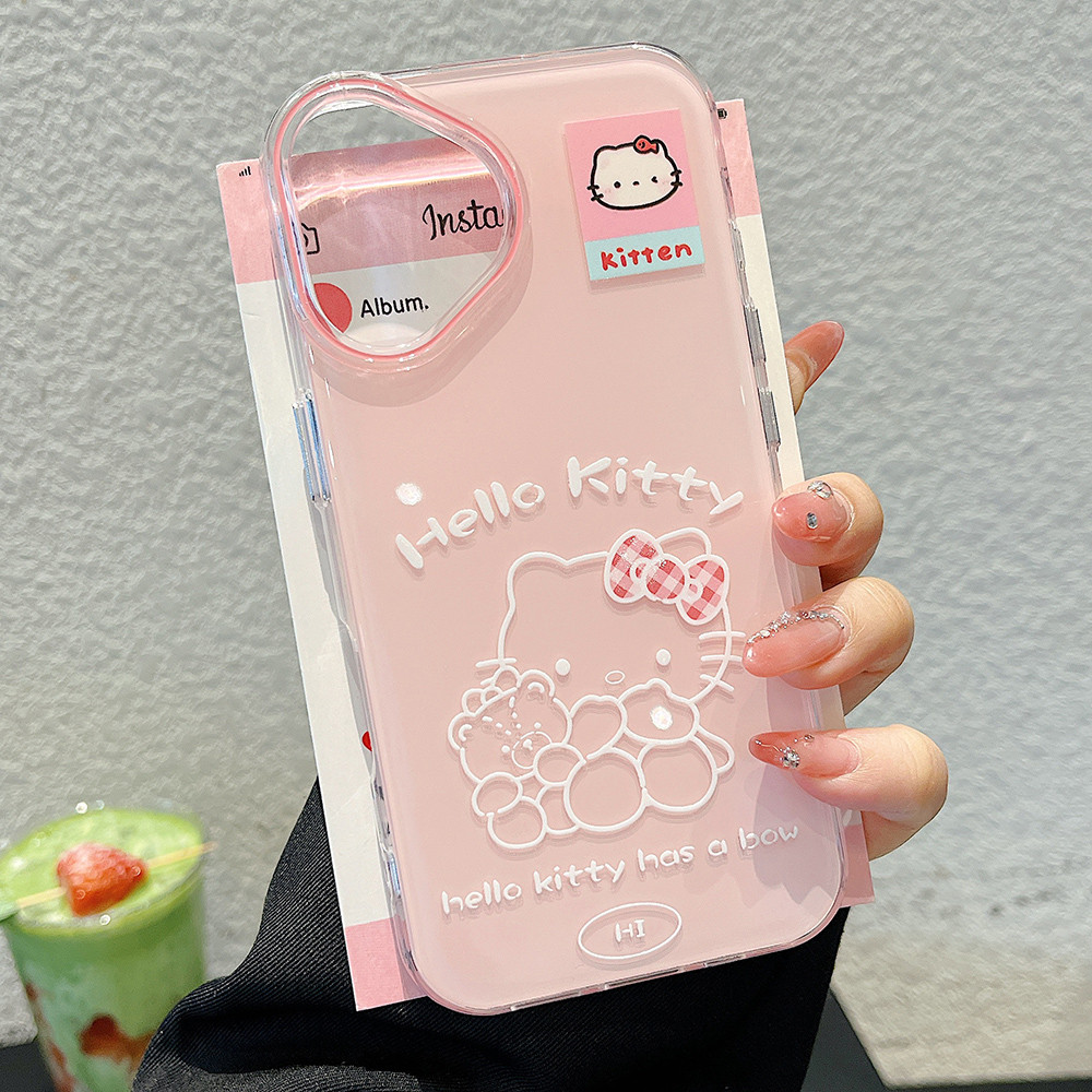 Ốp Điện Thoại Acrylic Nơ Màu Hồng Cat Cho iPhone 17 Pro Max 16 Plus 15 14 13 Pro Max Thạch Chống Sốc IMD Bảo Vệ Vỏ