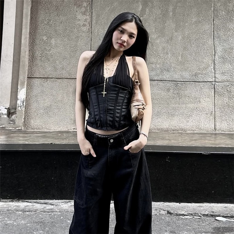 Kliou Áo Vest Cổ Dây Không Tay Lưng Skinny Nhìn Mỏng Hơn Màu Trơn Gợi Cảm Thường Ngày Nóng Gà Con 2025 Thời Trang Mới Nữ