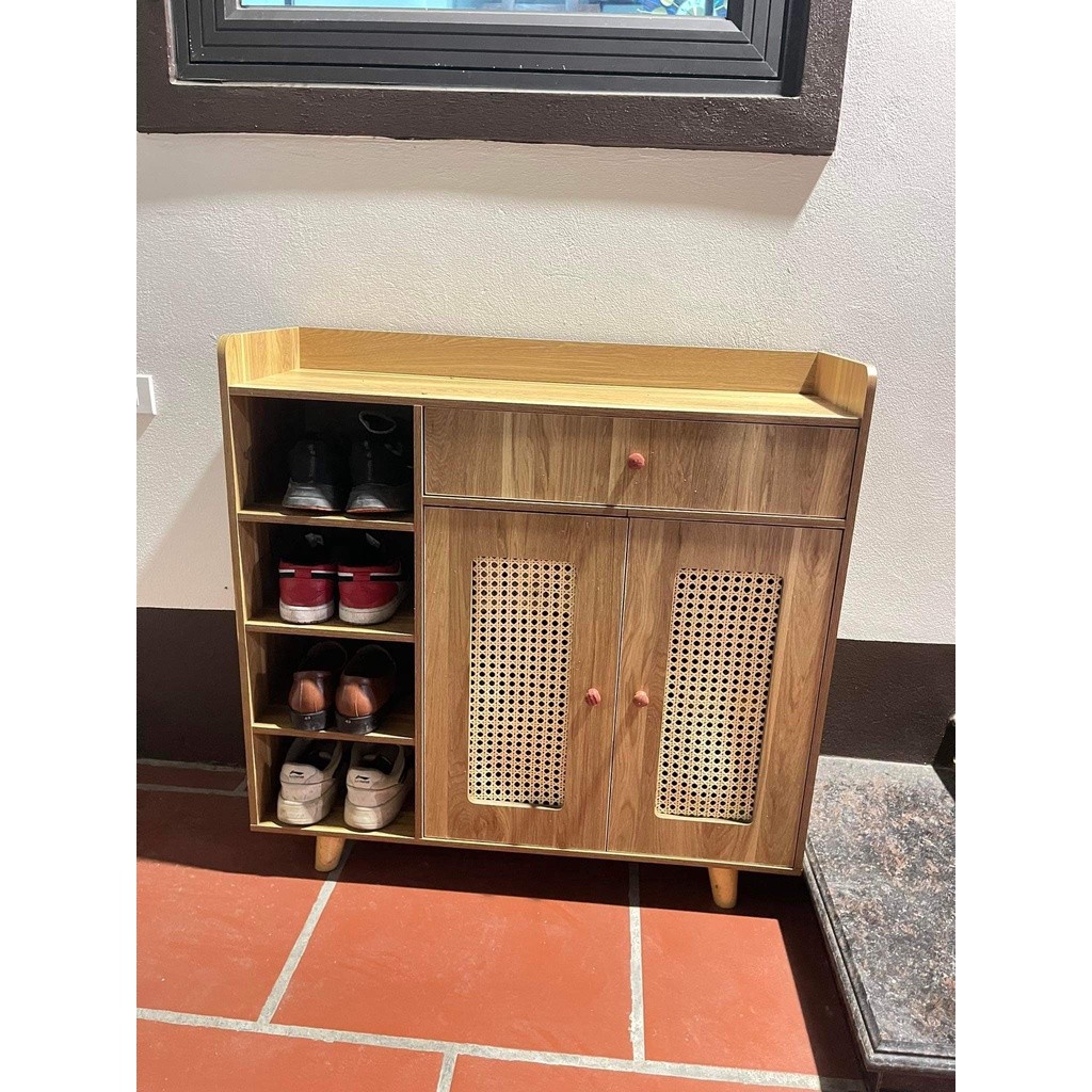 Tủ giày gỗ cánh mây lắp ghép thông minh tiện lợi 3 ngăn kích thước 90x90x30cm gỗ mdf chắc chắn
