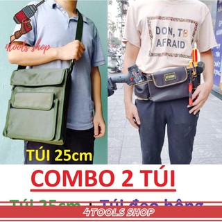 combo túi đồ nghề 25cm+ túi đeo hông cao cấp, túi đựng đồ nghề cho thợ điện, thợ mộc, điện lạnh