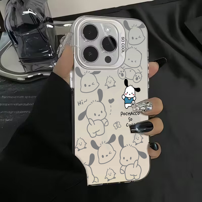 Vỏ Tương Thích Cho IPhone 16 11 14 15 12 13 Pro Max 8 7 Plus XR X XS SE2 Hoạt Hình Dễ Thương Lợn Hồng Pochacco Chó IMD Matte Bìa Cứng