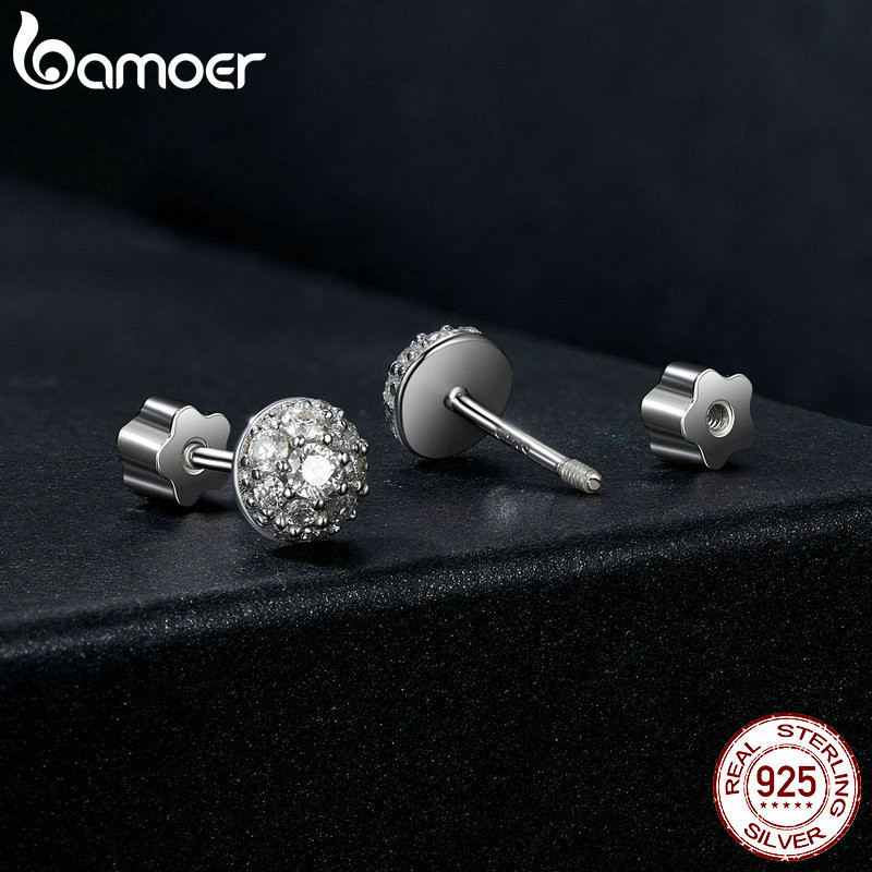 Bamoer 925 Bông Tai Bạc Moissanite Thiết Kế Bán Cầu Sáng Trang Sức Quà Tặng Cho Nữ