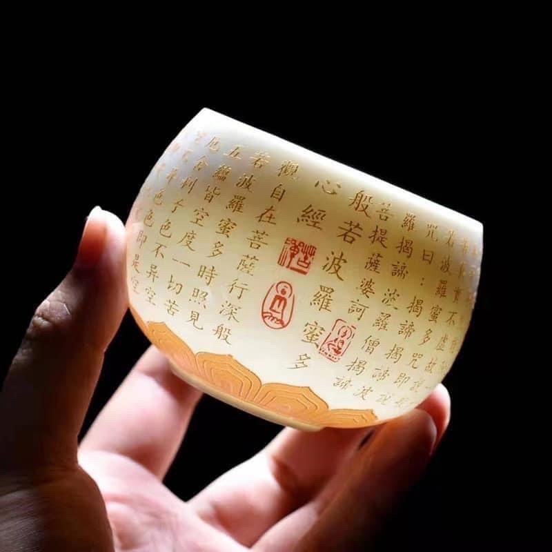 Chén sứ thấu quang tâm kinh bát nhã liên đài 150 ml