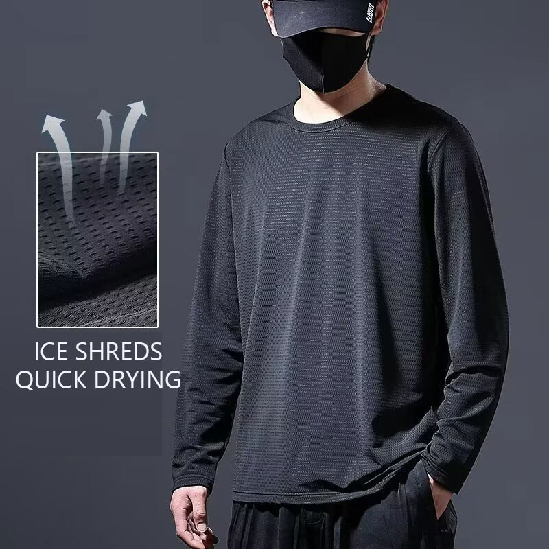 Áo thun nam lụa mỏng lưới dài tay, phù hợp nhiều dịp, size M-5XL