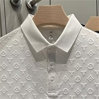 Esea Thời trang jacquard đơn giản giản giản dị áo sơ mi POLO dáng ôm vừa vặn nam áo thun ngắn tay