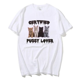 Kawaii CerTified Pussy Lover Meme Cat In Hình Áo Nam Nữ Thời Trang Vintage Áo Thun Cotton Thường Ngày Rời Áo Sơ Mi Dạo Phố