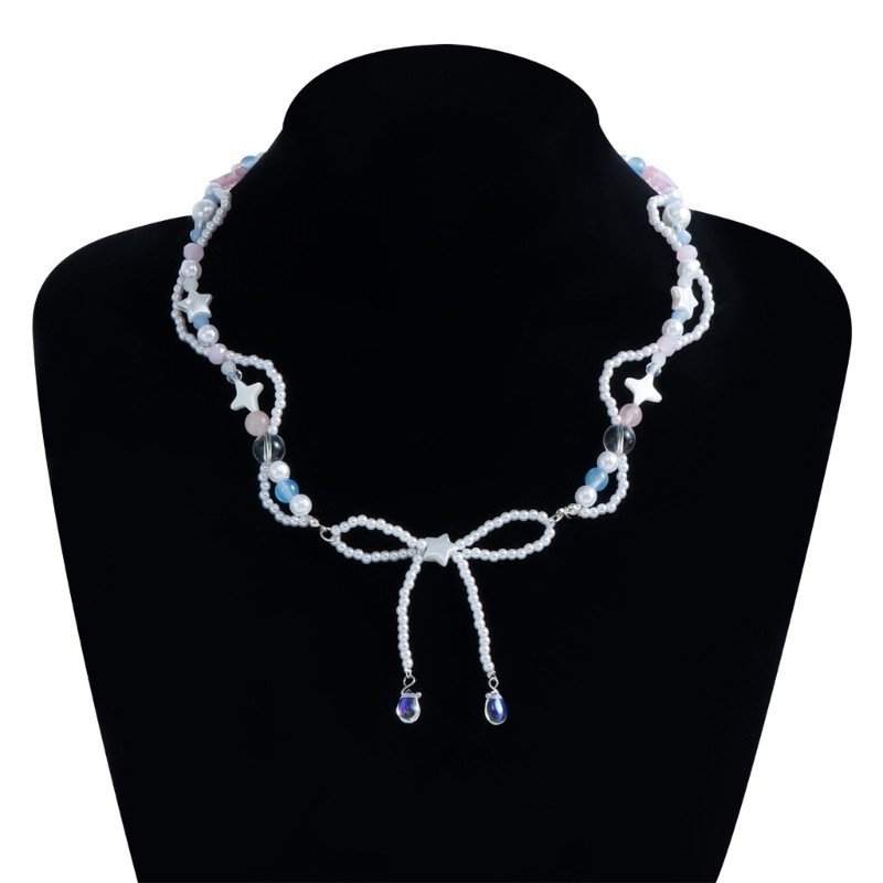 Vòng cổ nơ KING Dainty với mặt dây chuyền hình ngôi sao thanh lịch Trang trí chuỗi xương đòn