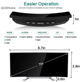 Gcdhome 7 Inch Đồng Hồ Báo Thức Kỹ Thuật Số Cong Có Thể Điều Chỉnh Độ Sáng Led Điện Tử Kỹ Thuật Số Đồng Hồ Để Bàn Số Lớn HOT