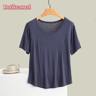 Phụ Nữ Modal Cotton Áo Sơ Mi Trơn Tay Ngắn Áo Mềm Mại Thường Ngày Top 2025 Mùa Hè Mỏng Áo Sơ Mi