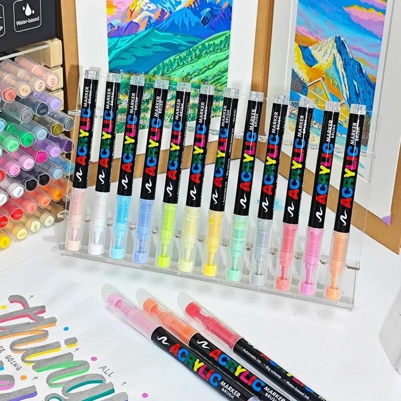 Quảngna 12 / 24 / 30 / 36 / 48 / 60 / 72 Chiếc Màu Acrylic Đầu Mềm Bút Đánh Dấu Sơn Graffiti Gốm DIY Hộp Gfit Marker Set Lễ Hội Cung Cấp