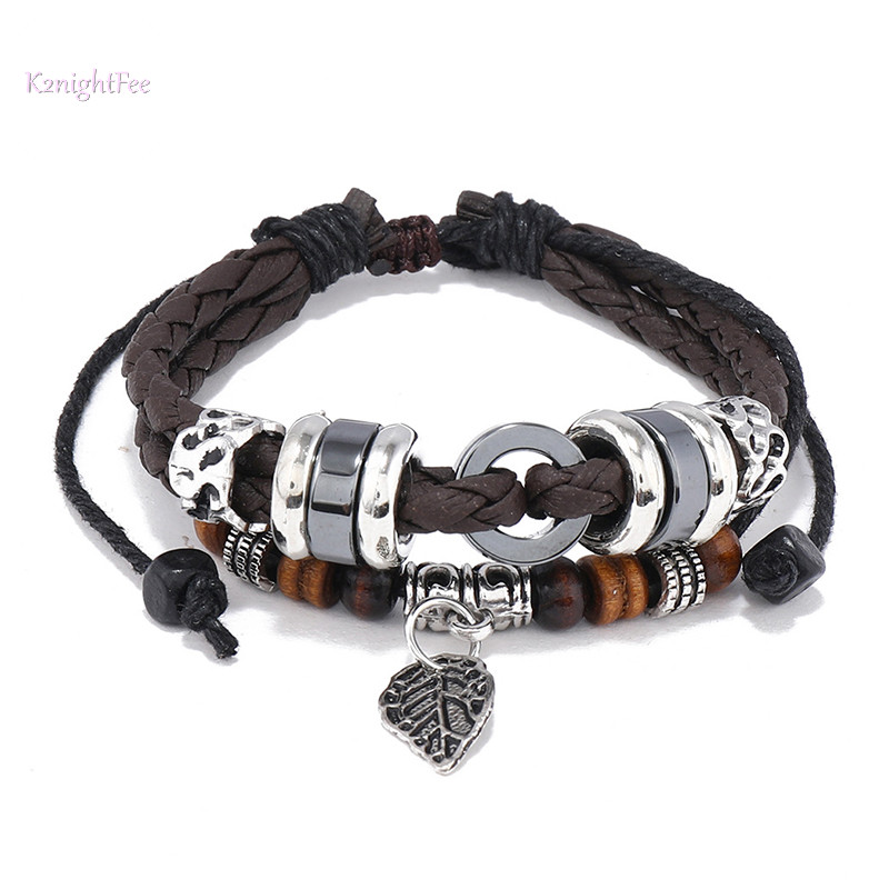 Dây Da K2nightfee Phong Cách Vintage Thiết Kế Lá Vòng Tay Nam Nữ VN