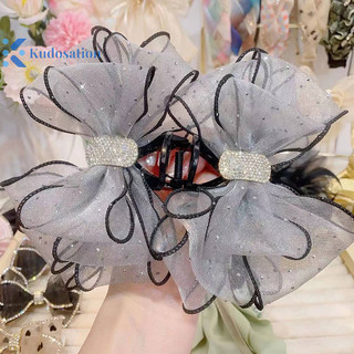 Kudosation Phong Cách Hàn Quốc Lưới Nơ Kim Cương Giả Vuốt Tóc Vintage Thanh Lịch Kẹp Tóc Kẹp Tóc Cho Nữ Thời Trang Phụ Kiện Tóc