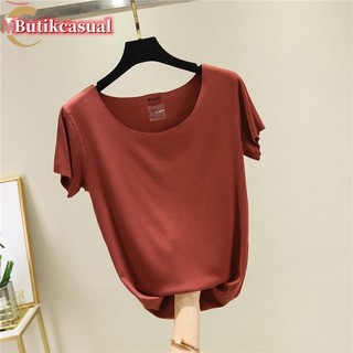 Áo thun nữ cổ tròn Áo thun Modal mùa hè Nguyên chất cơ bản Áo thun dáng rộng Áo trơn mát mẻ thời trang Tee Baju