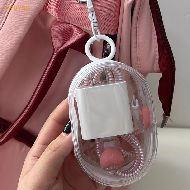 Siyuyan Đen Trắng Hình Bầu Dục PVC Trong Suốt Túi Đựng Mỹ Phẩm Tổ Chức Búp Bê Hiển Thị Túi Di Động Tai Nghe Đồng Xu Cáp Dữ Liệu Sạc Lưu Trữ VN