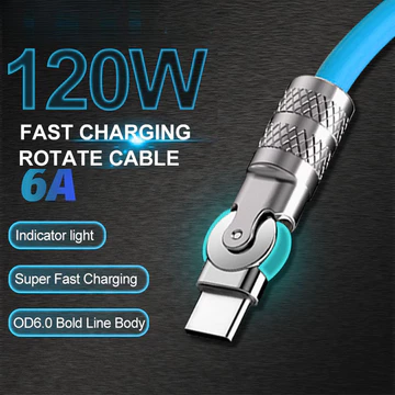 180 Xoay 6A Cáp 120W Trò Chơi Sạc Siêu Nhanh Loại C Cáp Sạc Nhanh Trò Chơi Di Động Sạc USB Type-C Cáp Silica Lỏng Gel Cho IPhone Samsung