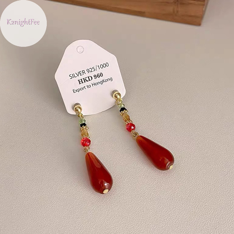 K2nightfee Phong Cách Trung Hoa Hanfu Bông Tai Dân Tộc Thời Trang Đỏ Giọt Nước Mặt Dây Chuyền Kẹp Tai Khóa Dài Cổ Điển Retro Eardrop Trang Sức Quà Tặng VN