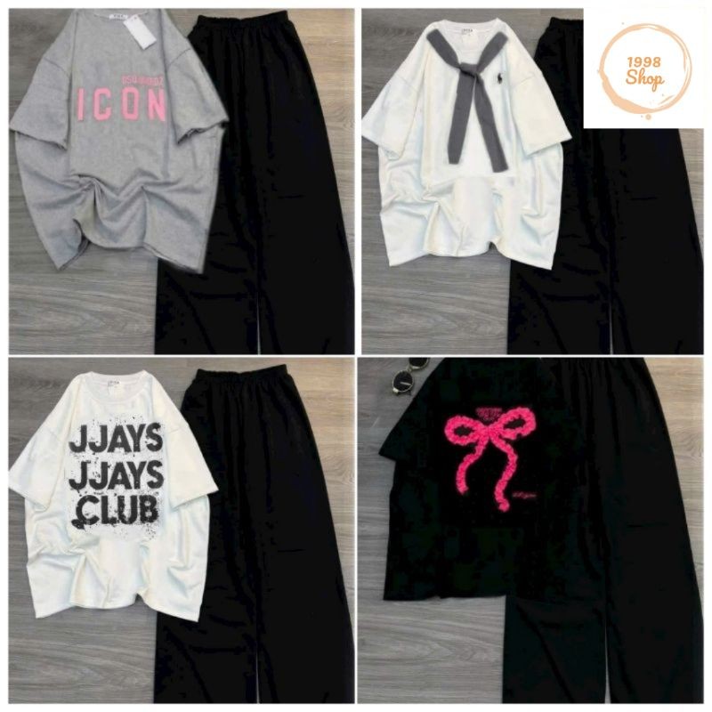 Tổng hợp các sét quần ống rộng hack dáng đen+ mix áo phông form rộng unisex