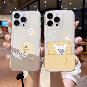 Ốp Lưng Cho IPhone 16e 16 15 14 13 12 11 Pro Max 15 16 Plus 13 12 Mini 7 8 SE Vỏ Chó Làm Việc Dễ Thương Ngủ Mèo Động Vật Trong Suốt Mềm Chống Sốc Hoạt Hình Trong Suốt