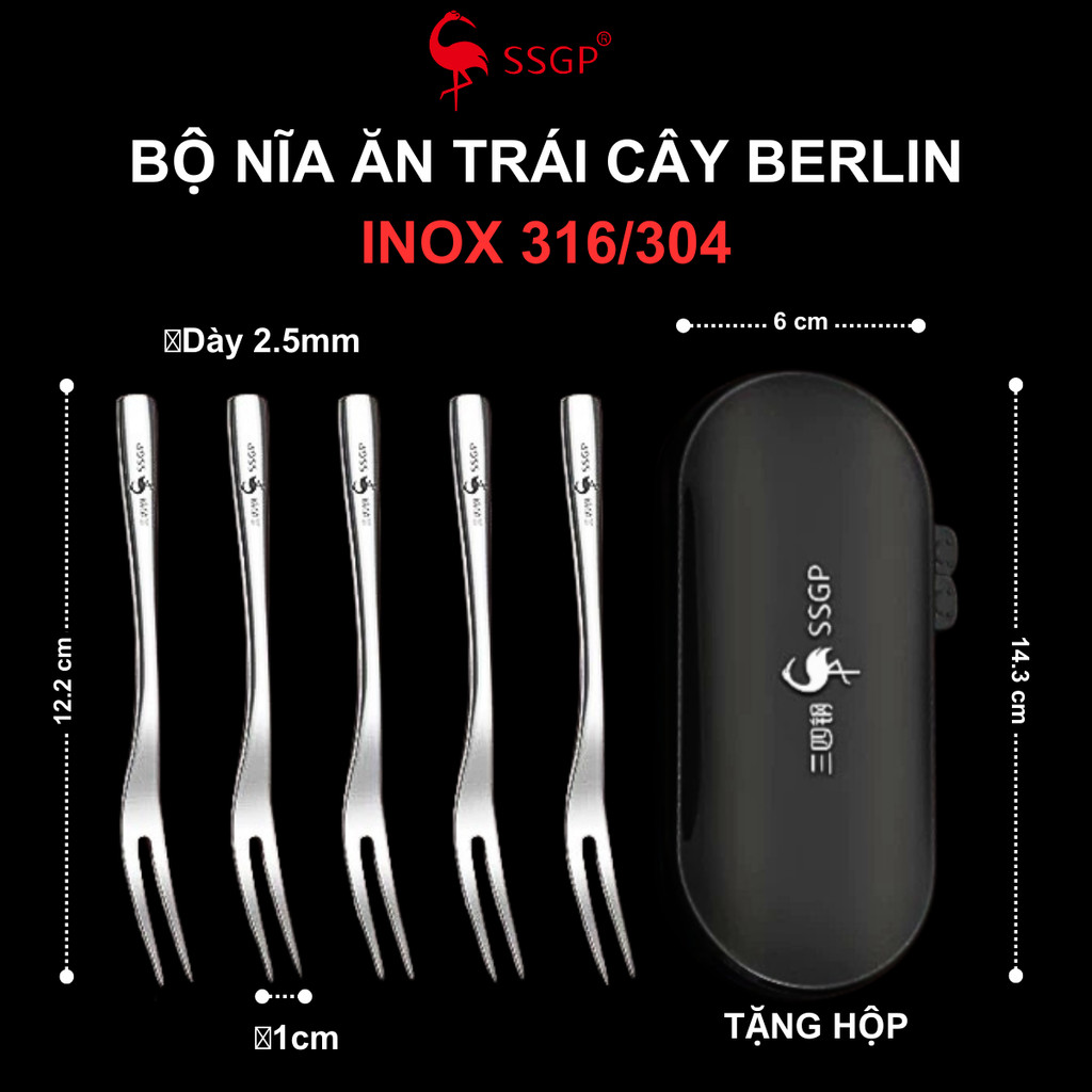 Nĩa ăn trái cây Inox 304 & 316 cao cấp SSGP  - SS11415 nĩa hoa quả xiên trái cây