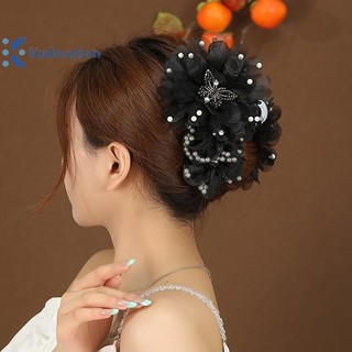 Kudosation Nữ Lưới Hoa Ngọc Trai Cua Tóc Vuốt Nữ Cô Gái Tính Khí Thời Trang Mũ Đen