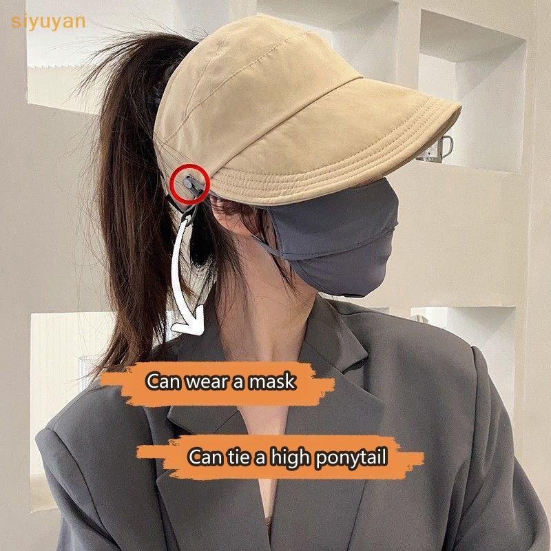 Siyuyan Mùa Hè Rộng Vành Sunhat Nữ Mũ Chống Nắng Có Thể Gập Lại Có Thể Điều Chỉnh Ngoài Trời Mũ Xô Đi Biển Chống Tia UV Tấm Che Người Cá Đuôi Ngựa Mũ VN