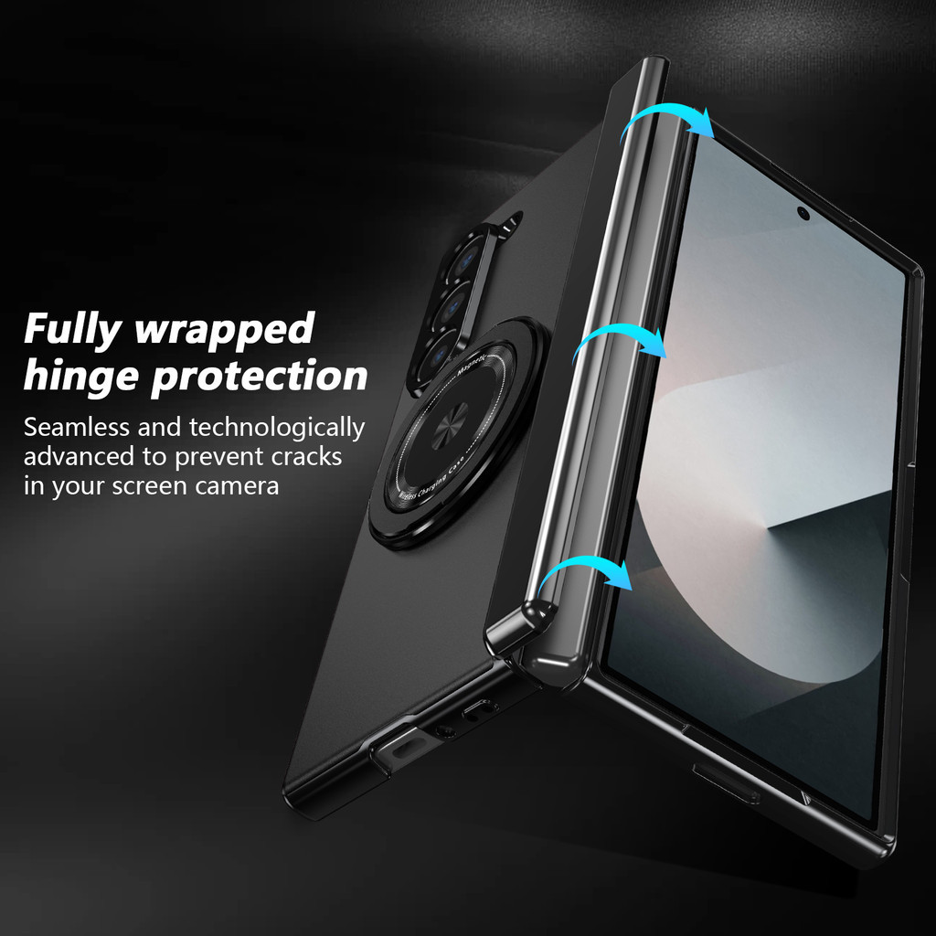 Ốp lưng cứng mờ PC sang trọng dành cho doanh nhân dành cho Samsung Galaxy Z Fold 6 5 4 3 5G Flip 6 5 4 3 W25 Fold SE Slim 360 ° Giá đỡ xoay Vỏ bảo vệ bản lề vòng từ tính có kính cường lực