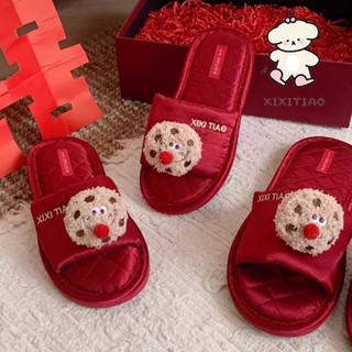 Xixitiao Mũi Đỏ Bánh Quy Bánh Quy Cặp Đôi Vải Lanh Cotton Dép Cưới Lễ Hội Bốn Mùa Đa Năng