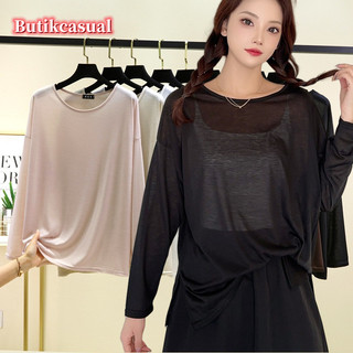 Phụ Nữ Chống Nắng Dài Tay Áo Thun Xuân Hè Tencel Rời size Lớn Cổ Tròn Áo