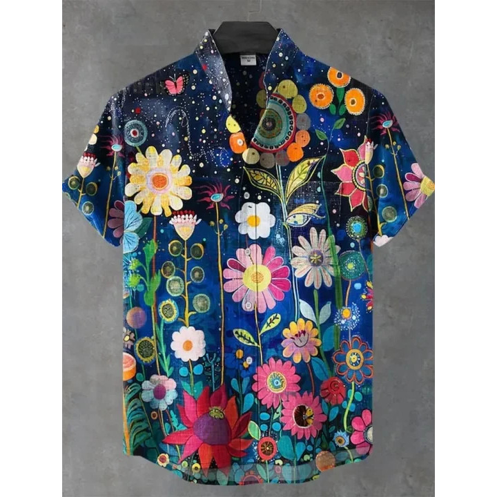 Áo sơ mi Hawaii mùa hè 3D in hình retro giản dị kỳ nghỉ hè hàng đầu nam