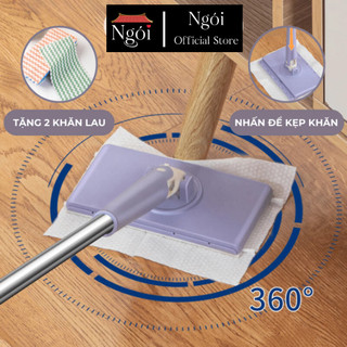 Cây Lau Nhà Thông Minh Hút Khăn Xoay 360 Độ Tự Động, Chổi Lau Nhà Tự Nhả Khăn Kèm Nhíp Gắp Tiện Lợi NGÓI HOME - LN01
