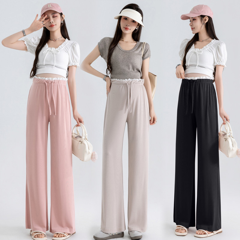 Quần bà bầu Mùa hè Phong cách mới Không nâng bụng Dây rút Ice Silk Quần ống rộng