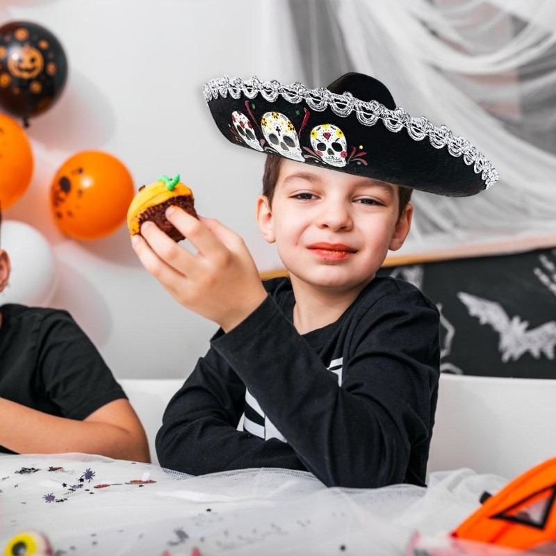 DASBSUG Mũ Mexico sành điệu dành cho trẻ em có họa tiết đầu lâu Dia De Muertos Mũ dành cho kỳ nghỉ gia đình và ngoài trời