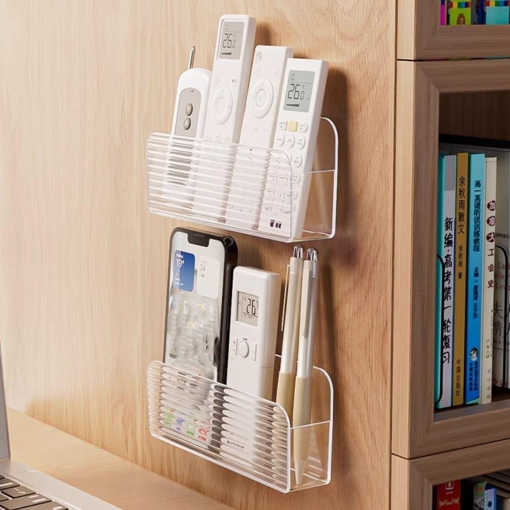 Kệ lưu trữ di động tại nhà BAMBOOB, Hộp lưu trữ điều khiển từ xa đa chức năng không đục lỗ, Hộp lưu trữ máy tính để bàn trong suốt treo tường