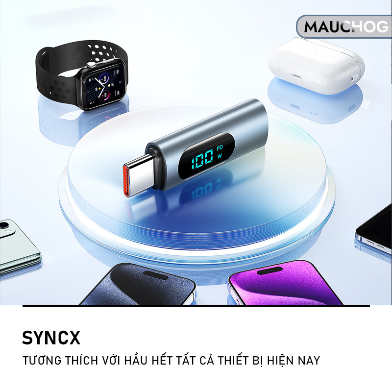 Đầu Chuyển Đổi Dây Cáp Sạc Type C Sang C 100W Type C Sang L 27W Màn Hình Led Siêu Nhỏ Gọn Tiện Lợi