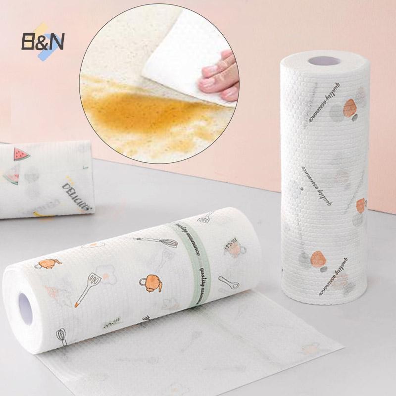 B & N 50 Cái / Cuộn Từ Khăn Lau Lười Có Thể Tái Sử Dụng Khăn Tre Ướt Và Khô Cho Nhà Bếp.