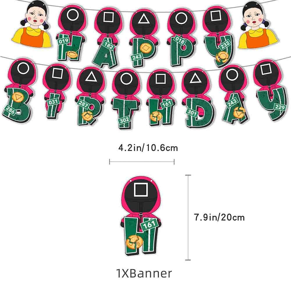 Squid Game Themed Birthday Party Decorations Set Balloons Banner Cake Topper