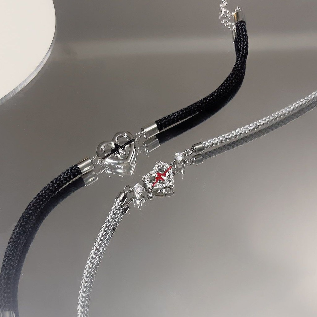 Vòng tay cặp đôi tín hiệu nhịp tim bạc unisex khắc niche sang trọng nhẹ nhàng quà tặng Valentine cho bạn trai hoặc bạn gái KZR6