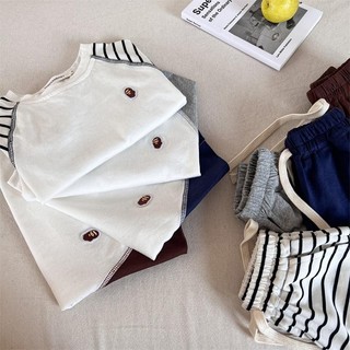 Bộ đồ trẻ em cotton mới mùa hè cho bé trai và bé gái, áo thun ngắn tay thêu + quần short trẻ em, bộ hai món thoải mái