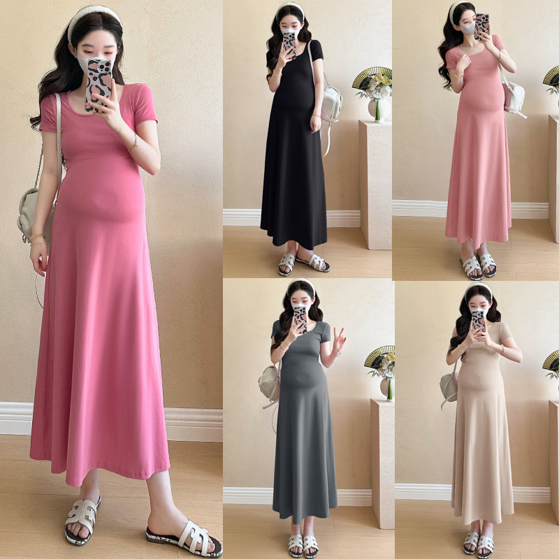Trang phục bà bầu Mùa hè 2025 Sản phẩm mới Phiên bản Hàn Quốc Tính khí thời trang Slim-fit Slimmer Look Đầm bà bầu