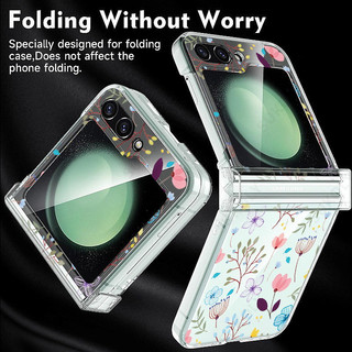 Ốp Họa Tiết Hoa Cho Samsung Galaxy Z Flip 5 Flip 4 Flip 3 Full Bản Lề Chống Sốc Trong Suốt PC Cứng Gấp Dành Cho Samsung Z Flip5 Flip4 Flip3 Cover