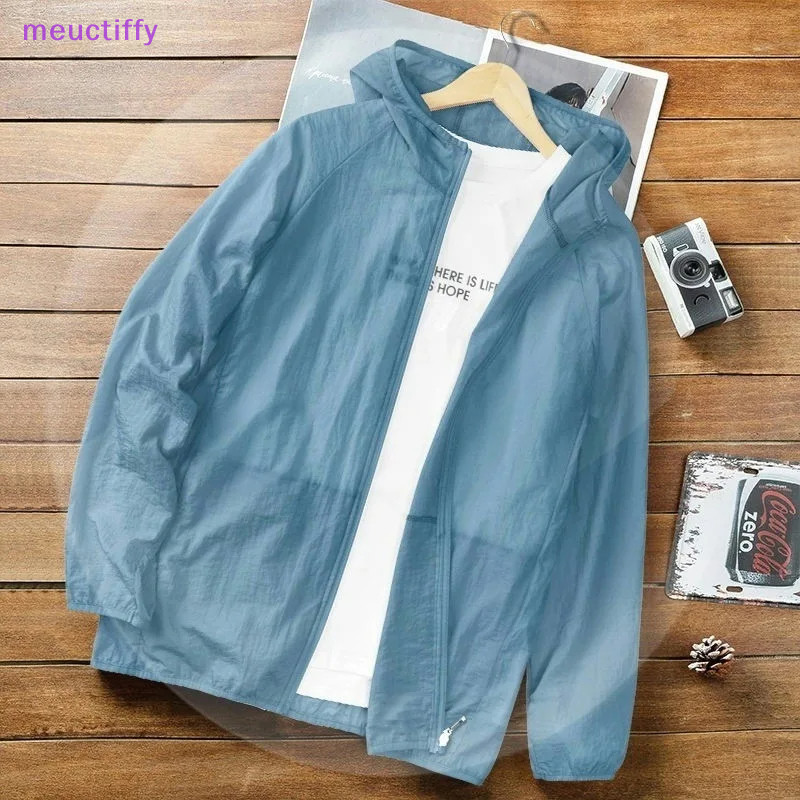 Meuctify Quần áo nam chống nắng siêu mỏng trùm đầu thể thao ngoài trời áo khoác câu cá VM