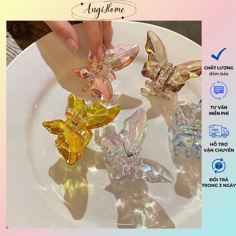 Kẹp tóc cánh bướm pha lê lấp lánh trong suốt cực xinh xắn cho nữ 8cm ANGIHOME