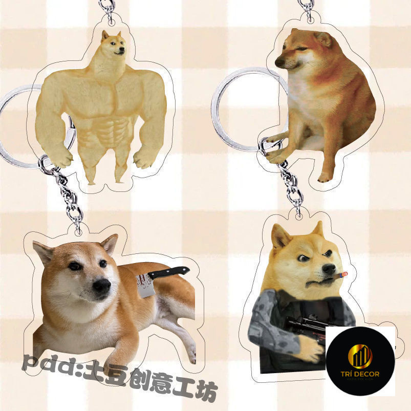 Giả mạo cheems thú cưng móc khóa dễ thương Shiba Inu mặt dây chuyền ngộ nghĩnh acrylic gói biểu tượng cảm xúc ins điêu