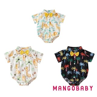 Mg-baby Bé Trai Áo Liền Quần Mùa Hè In Hình Cây Phía Trước Nút Áo Liền Quần Tay Ngắn Có Thắt Nơ Cho Sơ Sinh Quần Áo Dễ Thương